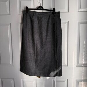 Vintage Maggie McNaughton Herringbone Midi Skirt Women 22W Wool Blend Academia